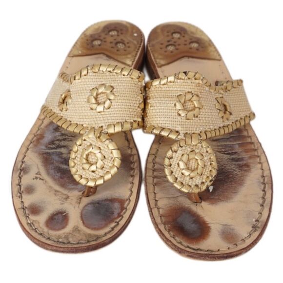 Jack Rogers Navajo Beige / Gold Thong Sandals, Size 8 - Picture 1 of 8